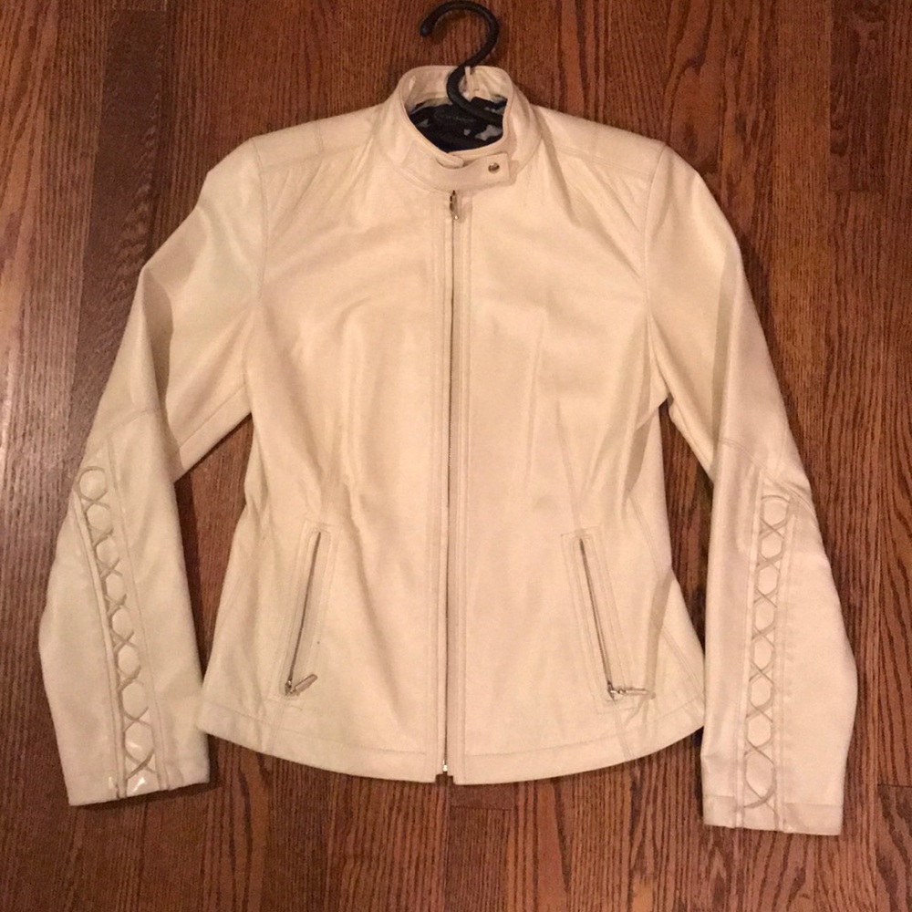 Women’s White 100% Leather Jacket with Laced Motif
